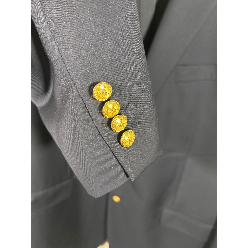Lauren Ralph Lauren Mens 46L Navy Blue 100% Wool Suit Jacket Blazer Gold Button - Picture 9 of 14